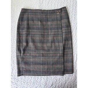 Calvin Klein Brown Red Blue Plaid Straight Wrap Business Skirt Zipper Back sz 6